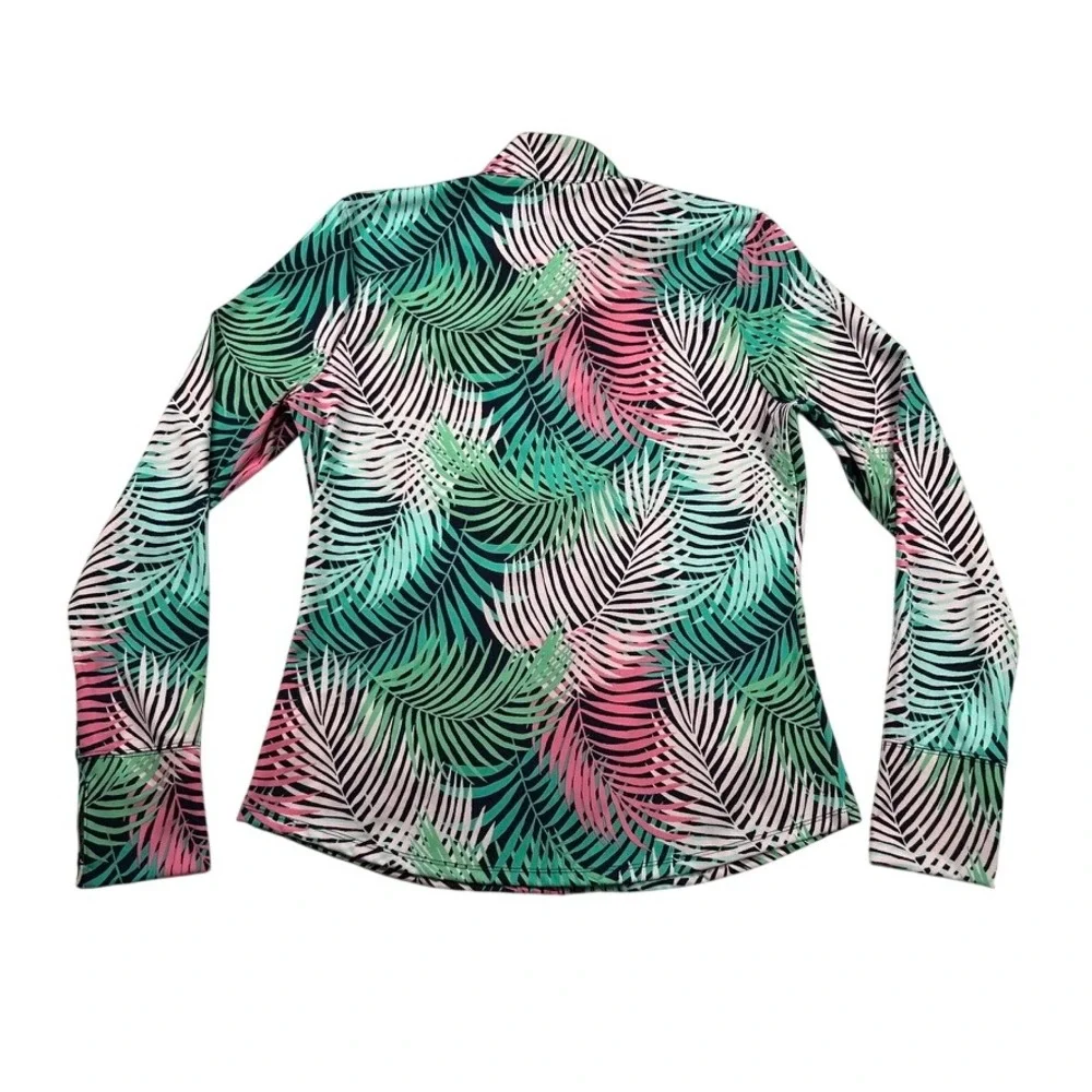 Tommy Bahama Jacket Golf & Tennis Womens L Palm Leaf Full Zip Pink Green Navy